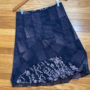 Reversible navy blue and Pink Midi Skirt floral pixelated squares light airy Med
